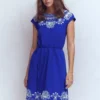 Embroidered Jersey Short Dress Bright Blue Embroidered Jersey Short Dress Bright Blue