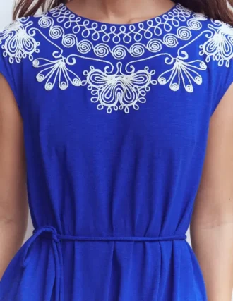 Embroidered Jersey Short Dress Bright Blue