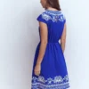 Embroidered Jersey Short Dress Bright Blue Embroidered Jersey Short Dress Bright Blue