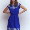 Embroidered Jersey Short Dress Bright Blue Embroidered Jersey Short Dress Bright Blue