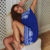 Embroidered Jersey Short Dress Bright Blue Embroidered Jersey Short Dress Bright Blue
