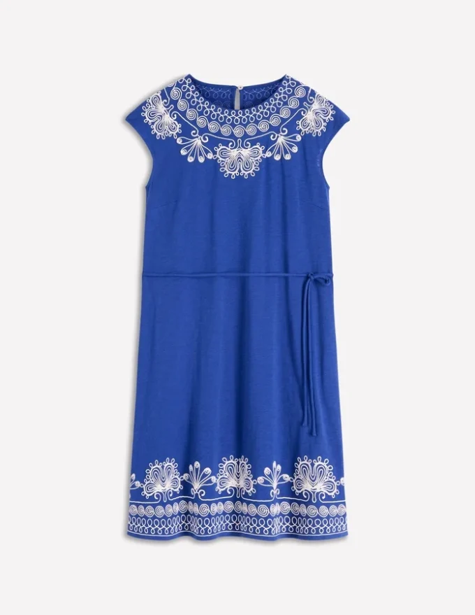 Embroidered Jersey Short Dress Bright Blue Embroidered Jersey Short Dress Bright Blue