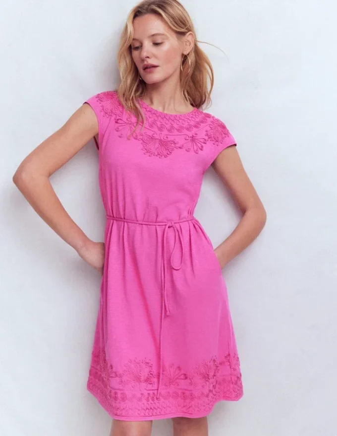 Embroidered Jersey Short Dress Passion Flower Embroidered Jersey Short Dress Passion Flower