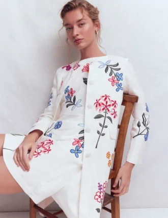 Embroidered Linen Coat Ivory Embroidered Embroidered Linen Coat Ivory Embroidered