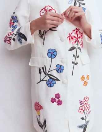 Embroidered Linen Coat Ivory Embroidered Embroidered Linen Coat Ivory Embroidered