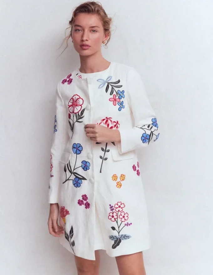 Embroidered Linen Coat Ivory Embroidered Embroidered Linen Coat Ivory Embroidered