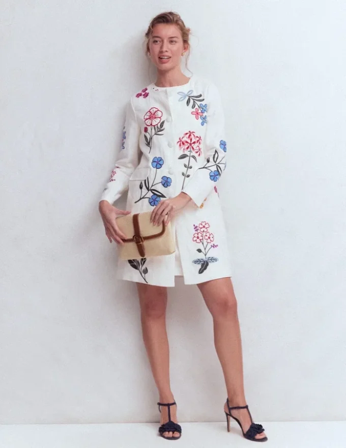 Embroidered Linen Coat Ivory Embroidered Embroidered Linen Coat Ivory Embroidered