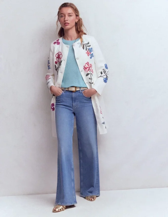 Embroidered Linen Coat Ivory Embroidered Embroidered Linen Coat Ivory Embroidered