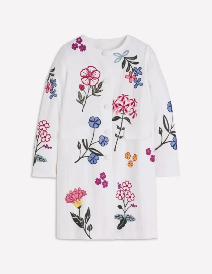 Embroidered Linen Coat Ivory Embroidered Embroidered Linen Coat Ivory Embroidered