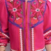 Embroidered Linen Jacket Pink Peony, Embroidered