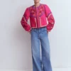 Embroidered Linen Jacket Pink Peony, Embroidered