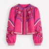 Embroidered Linen Jacket Pink Peony, Embroidered