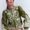 Embroidered Linen Jacket Woodland Green Embroidered Linen Jacket Woodland Green