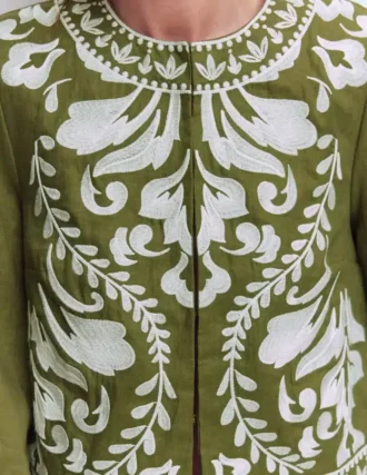 Embroidered Linen Jacket Woodland Green