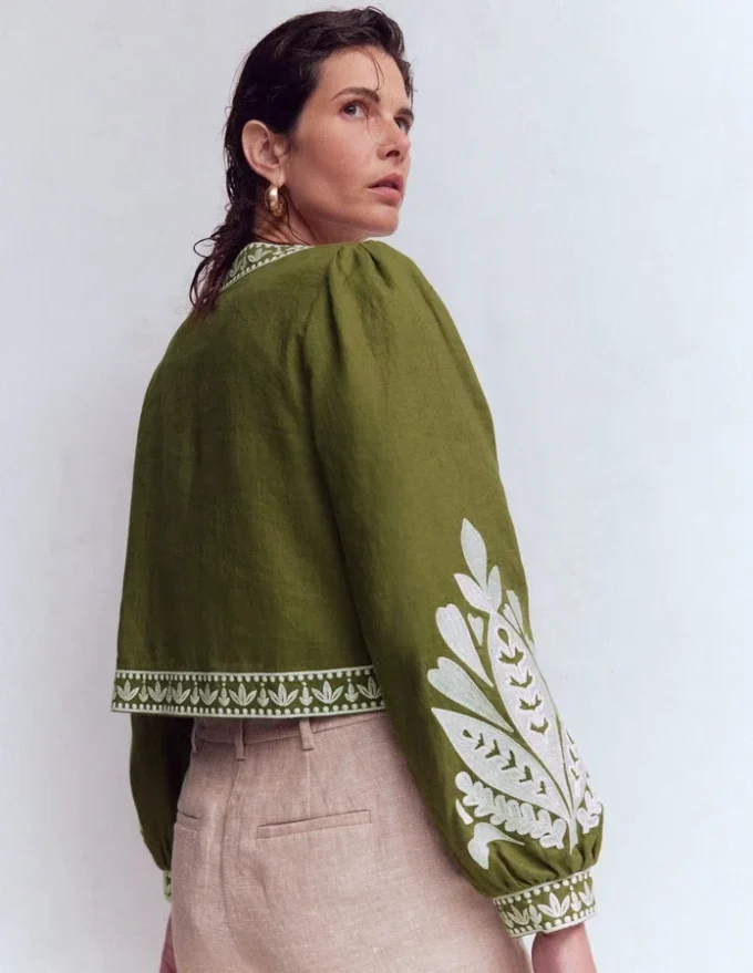 Embroidered Linen Jacket Woodland Green Embroidered Linen Jacket Woodland Green