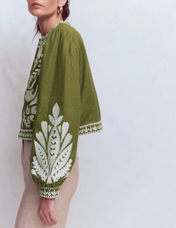 Embroidered Linen Jacket Woodland Green Embroidered Linen Jacket Woodland Green