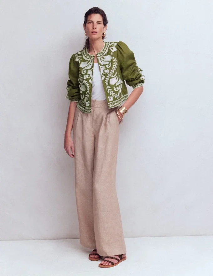 Embroidered Linen Jacket Woodland Green Embroidered Linen Jacket Woodland Green