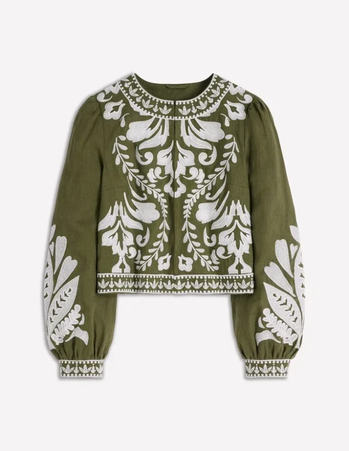 Embroidered Linen Jacket Woodland Green Embroidered Linen Jacket Woodland Green