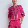 Embroidered Linen Shorts Pink Peony, Embroidered Embroidered Linen Shorts Pink Peony, Embroidered