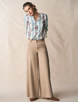 Embroidered Notch Neck Top Floral Embroidery