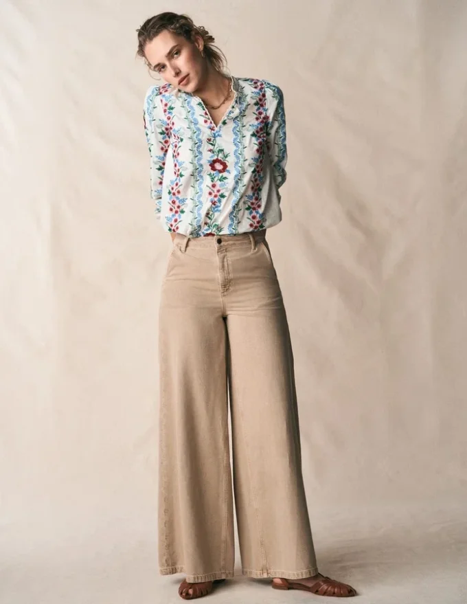 Embroidered Notch Neck Top Floral Embroidery Embroidered Notch Neck Top Floral Embroidery