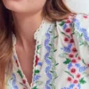 Embroidered Notch Neck Top Floral Embroidery Embroidered Notch Neck Top Floral Embroidery