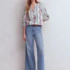 Embroidered Notch Neck Top Floral Embroidery Embroidered Notch Neck Top Floral Embroidery