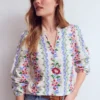 Embroidered Notch Neck Top Floral Embroidery Embroidered Notch Neck Top Floral Embroidery