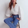 Embroidered Notch Neck Top White Embroidered Notch Neck Top White
