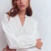 Embroidered Notch Neck Top White Embroidered Notch Neck Top White
