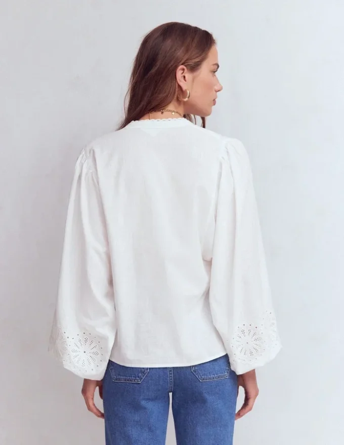 Embroidered Notch Neck Top White Embroidered Notch Neck Top White