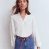 Embroidered Notch Neck Top White Embroidered Notch Neck Top White