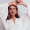 Embroidered Notch Neck Top White Embroidered Notch Neck Top White
