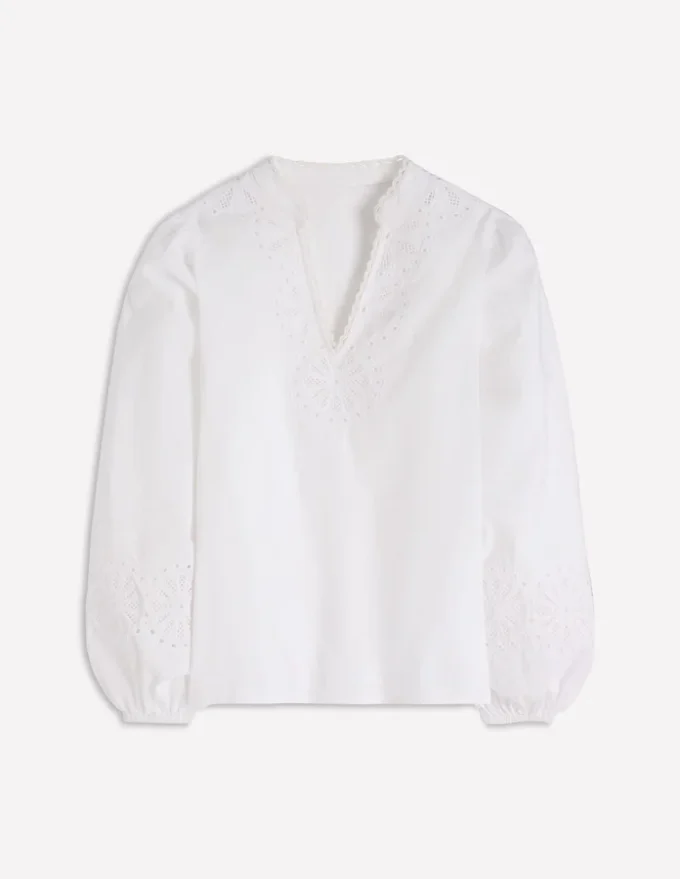 Embroidered Notch Neck Top White Embroidered Notch Neck Top White