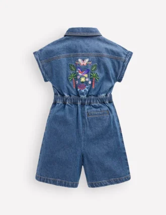 Embroidered Playsuit Mid Vintage Embroidered Denim