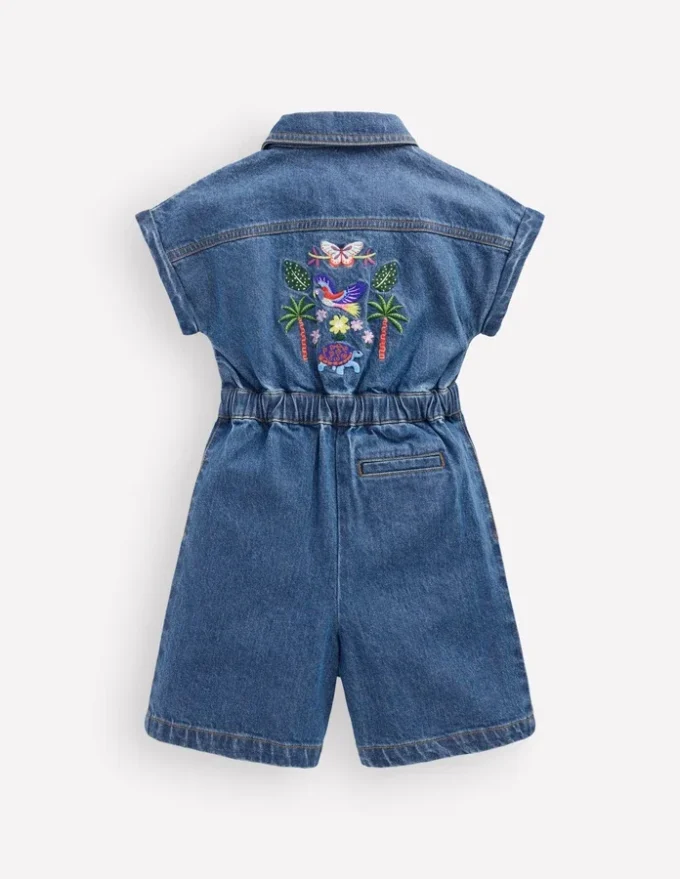 Embroidered Playsuit Mid Vintage Embroidered Denim