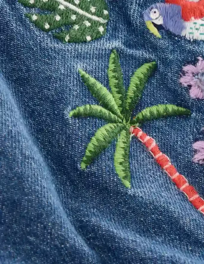 Embroidered Playsuit Mid Vintage Embroidered Denim