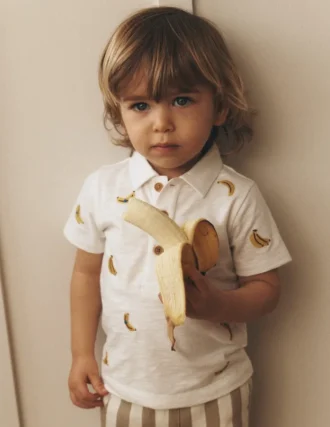 Embroidered Polo Ivory Bananas