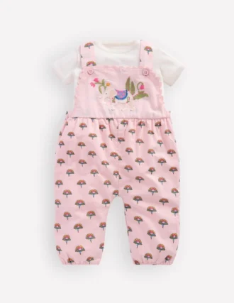 Embroidered Romper Set Pink Elephant