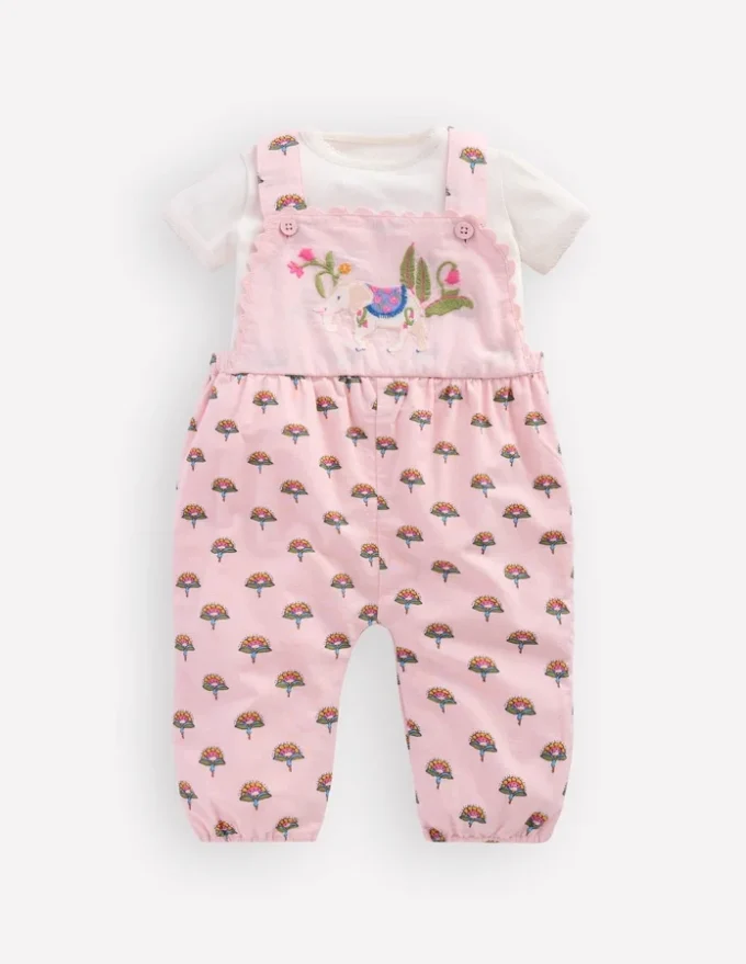 Embroidered Romper Set Pink Elephant Embroidered Romper Set Pink Elephant