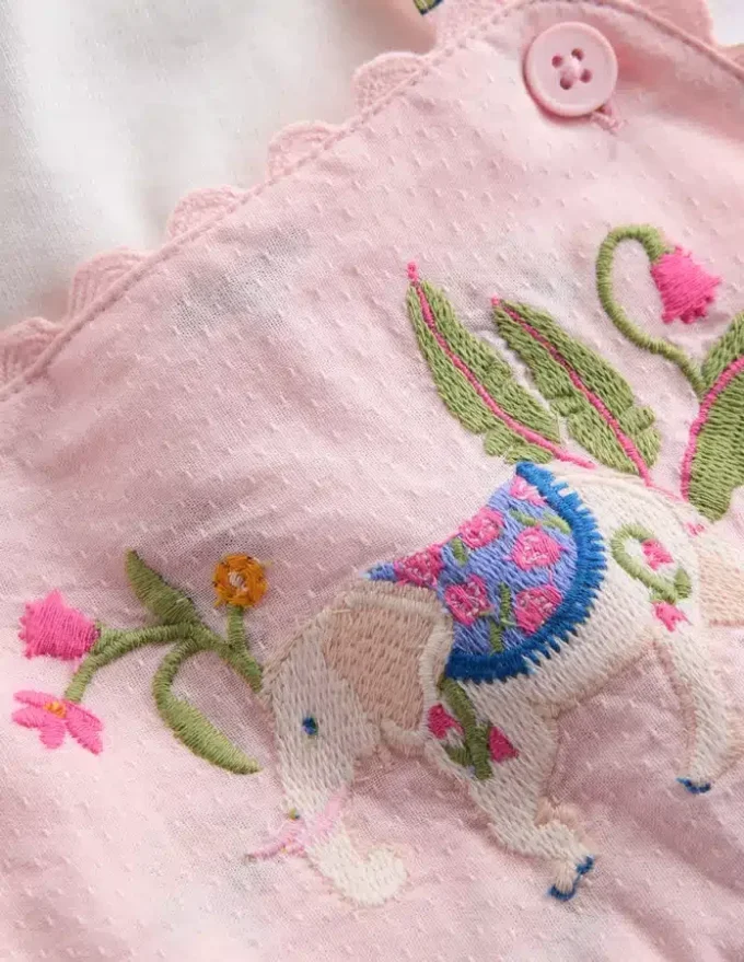 Embroidered Romper Set Pink Elephant Embroidered Romper Set Pink Elephant