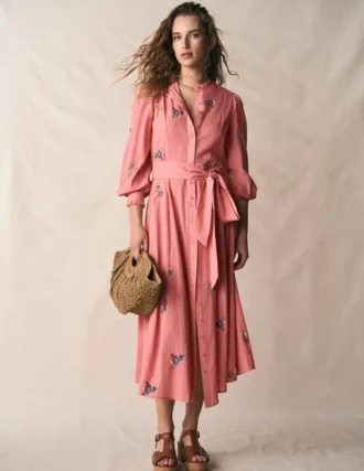 Embroidered Shirt Dress Pink Embroidery
