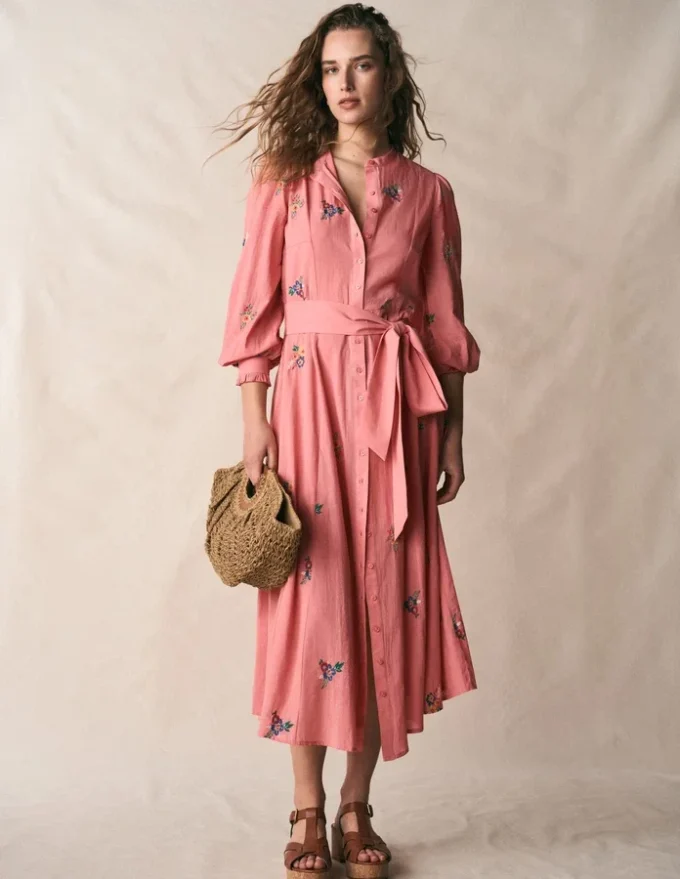 Embroidered Shirt Dress Pink Embroidery Embroidered Shirt Dress Pink Embroidery