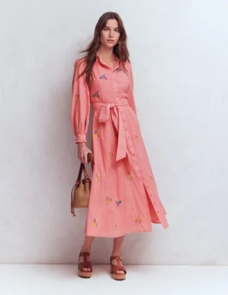 Embroidered Shirt Dress Pink Embroidery