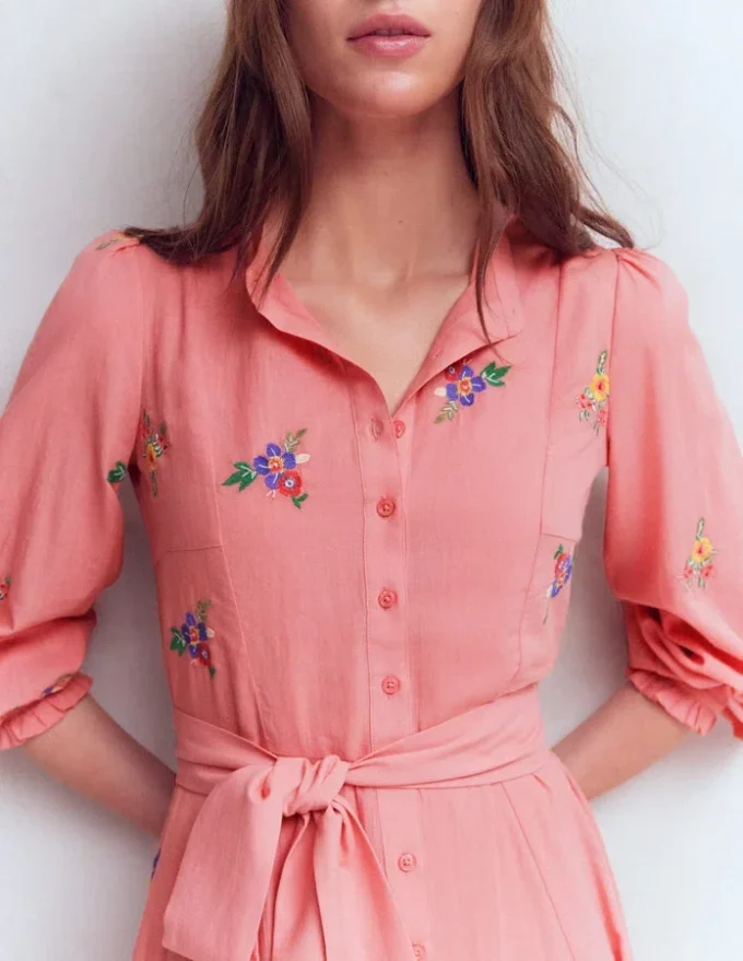 Embroidered Shirt Dress Pink Embroidery Embroidered Shirt Dress Pink Embroidery