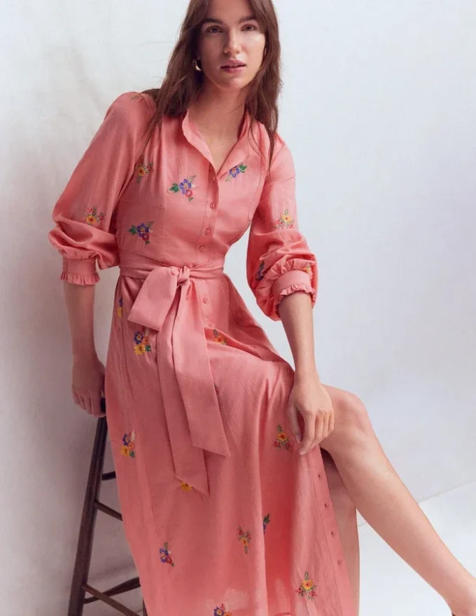 Embroidered Shirt Dress Pink Embroidery Embroidered Shirt Dress Pink Embroidery