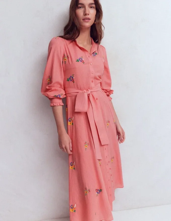 Embroidered Shirt Dress Pink Embroidery Embroidered Shirt Dress Pink Embroidery