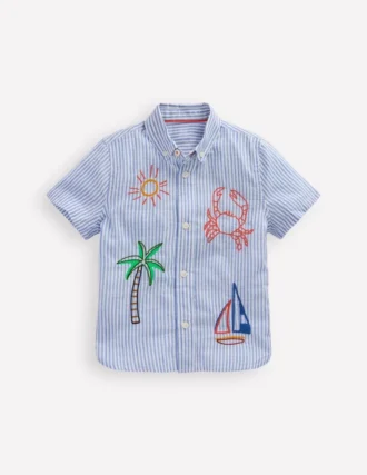 Embroidered Short Sleeve Shirt Sea Side Embroidery