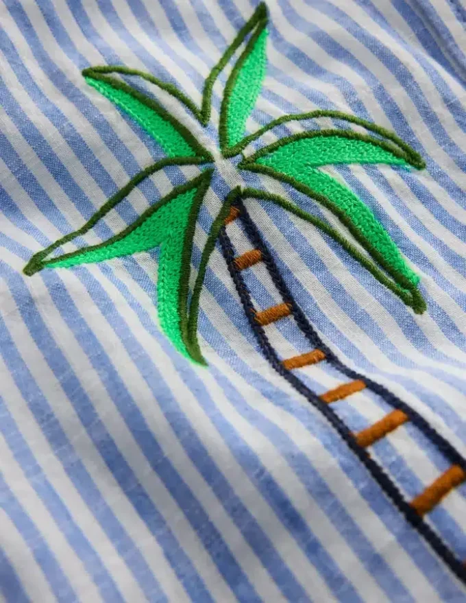 Embroidered Short Sleeve Shirt Sea Side Embroidery