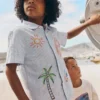Embroidered Short Sleeve Shirt Sea Side Embroidery